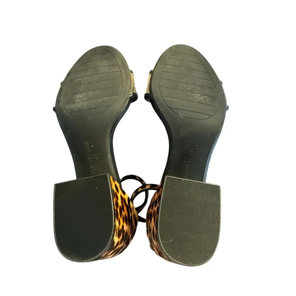 Kenneth Cole Women's 6M Hannon Block Heeled‎ Sandal Ankle Strap Open Toe Leopard